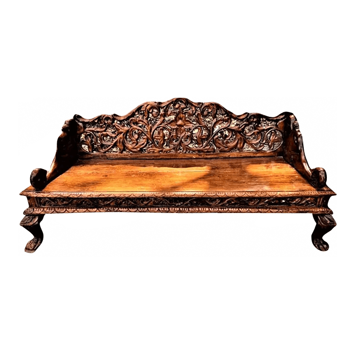 Ornately Carved Teak Bench From South Asia - Mid 20th Century - Thumbnail 2