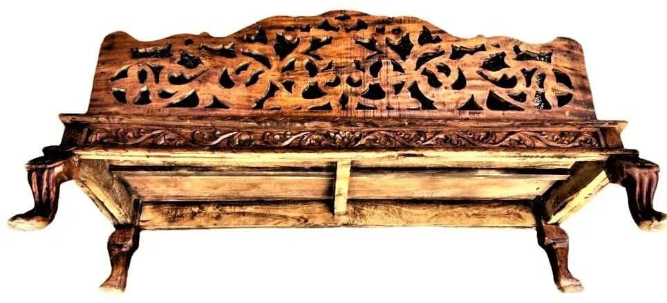Ornately Carved Teak Bench From South Asia - Mid 20th Century - Thumbnail 3