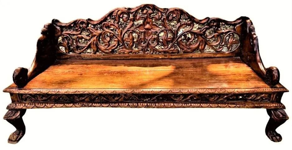 Ornately Carved Teak Bench From South Asia - Mid 20th Century - Thumbnail 6