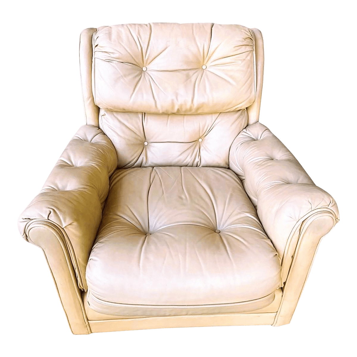 Light Tan Tufted Lounge Chair Made in 1988 by Classic Leather of Hickory, North Carolina - Thumbnail 2