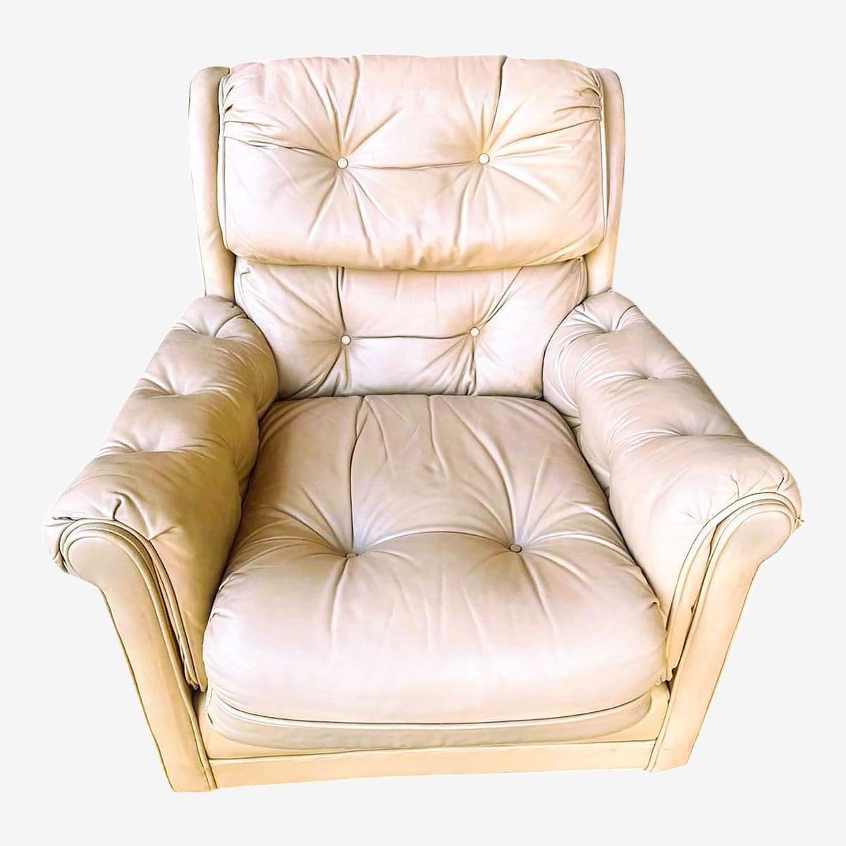 Light Tan Tufted Lounge Chair Made in 1988 by Classic Leather of Hickory, North Carolina - Image 1