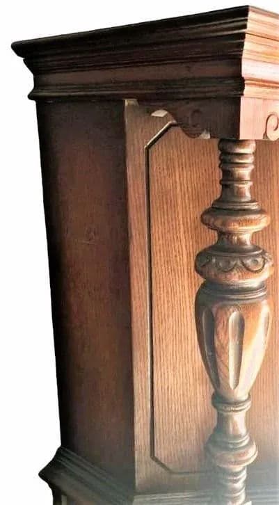 Pomegranate Carving Detailed Spanish Revival Oak Liquor Cabinet or Linen Press - 1920s Antique - Thumbnail 7