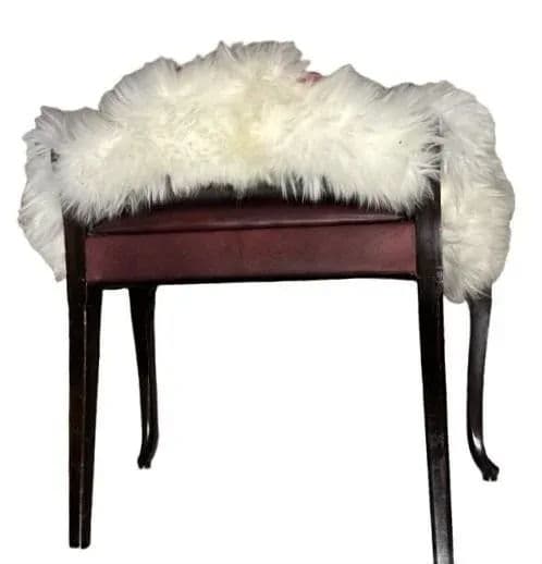 Antique Louis XV Vanity Bench With New Otomi Embroidery, Sheepskin and Leather Upholstery - Thumbnail 5