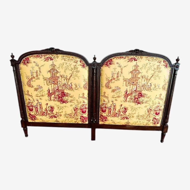 New Schumacher ‘Chinois’ Fabric on Antique Louis XVI King Size Mahogany Headboard - Image 1