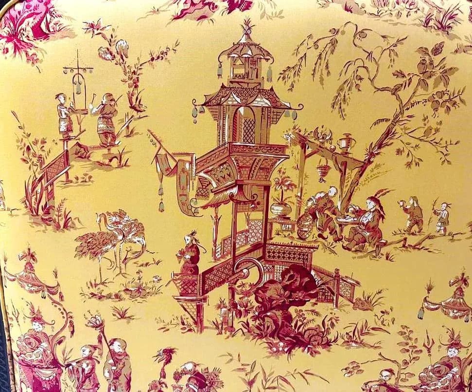 New Schumacher ‘Chinois’ Fabric on Antique Louis XVI King Size Mahogany Headboard - Thumbnail 6