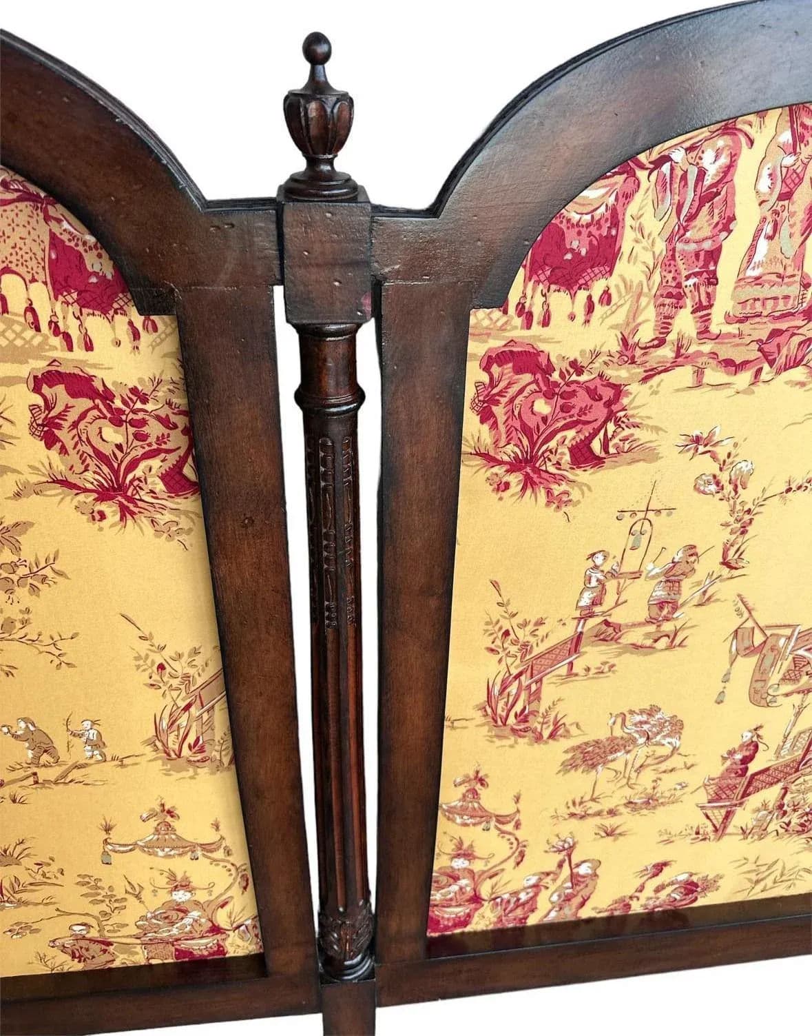 New Schumacher ‘Chinois’ Fabric on Antique Louis XVI King Size Mahogany Headboard - Thumbnail 4
