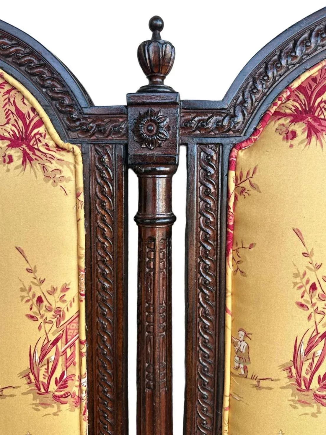 New Schumacher ‘Chinois’ Fabric on Antique Louis XVI King Size Mahogany Headboard - Thumbnail 10