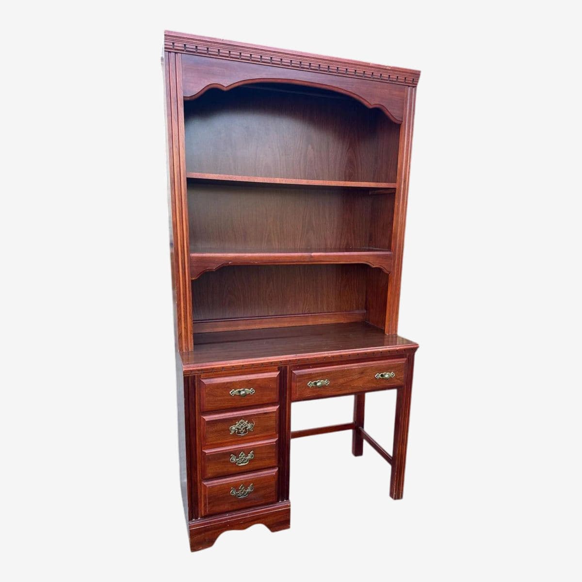Broyhill Georgian Cherry Wood and Veneer Desk With Bookcase Hutch Made in North Carolina - Late 20th Century - Image 1