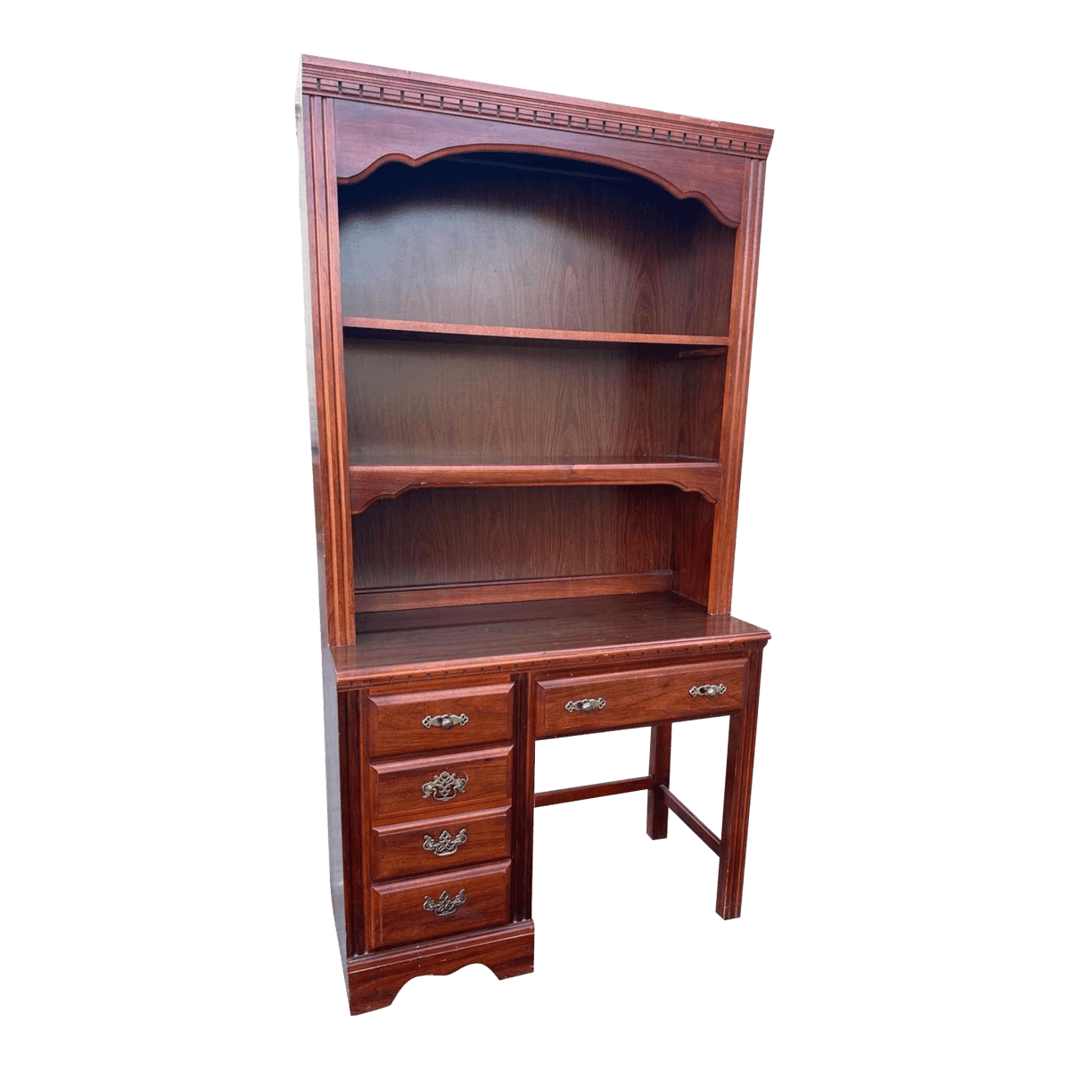 Broyhill Georgian Cherry Wood and Veneer Desk With Bookcase Hutch Made in North Carolina - Late 20th Century - Thumbnail 2