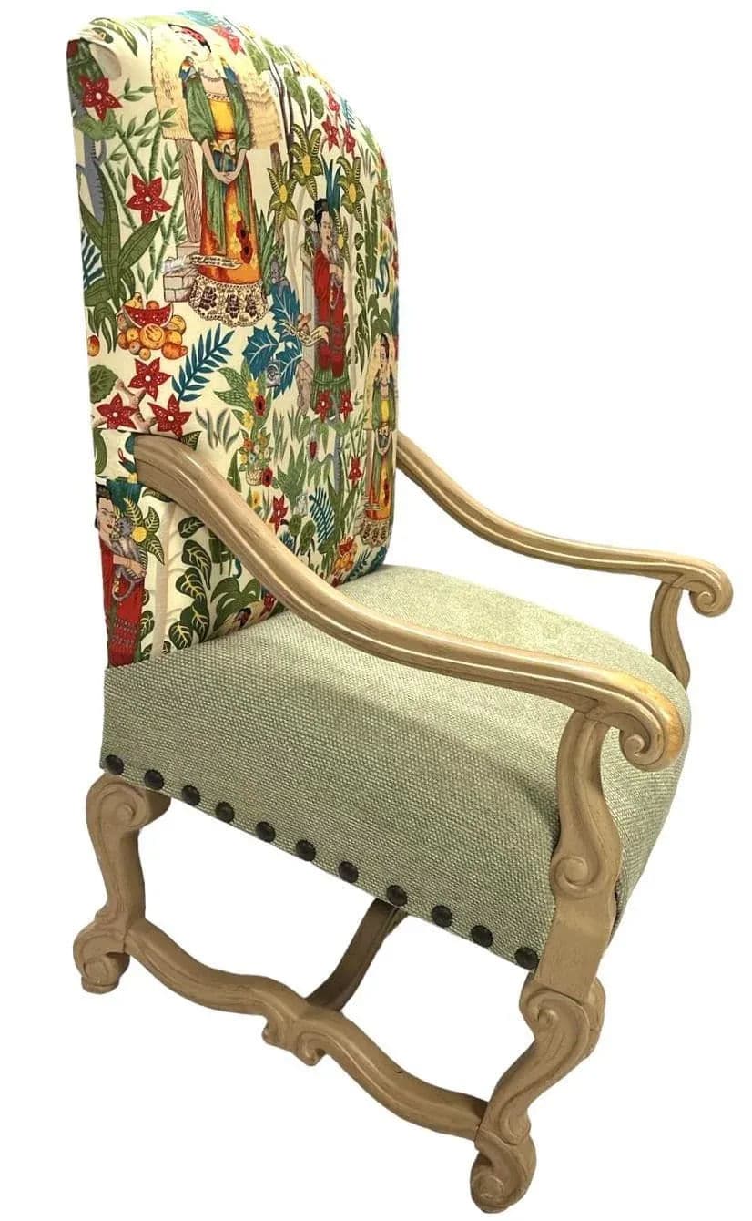 Vintage Hacienda Chair With New Frida’s Garden Fabric Upholstery in Springtime Colors - Thumbnail 7