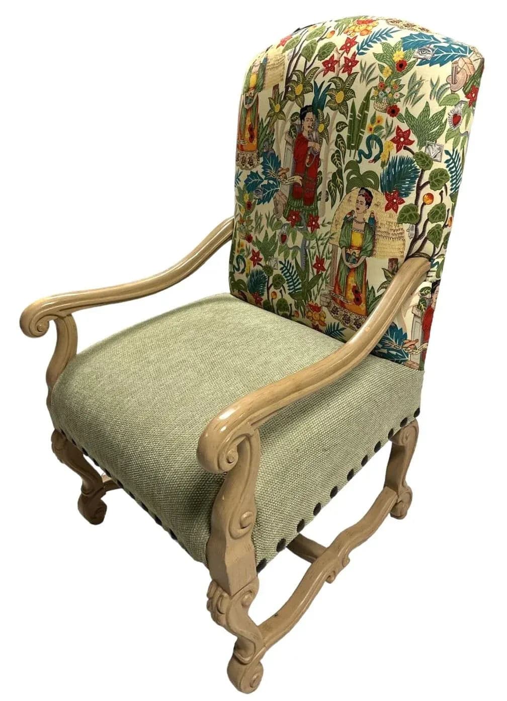 Vintage Hacienda Chair With New Frida’s Garden Fabric Upholstery in Springtime Colors - Thumbnail 8