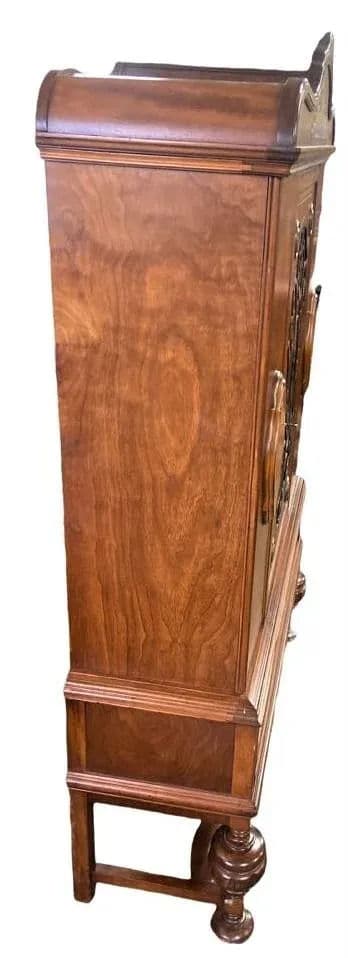 Early 20th Century Antique Spanish Revival Walnut and Burlwood China Cabinet - Thumbnail 4