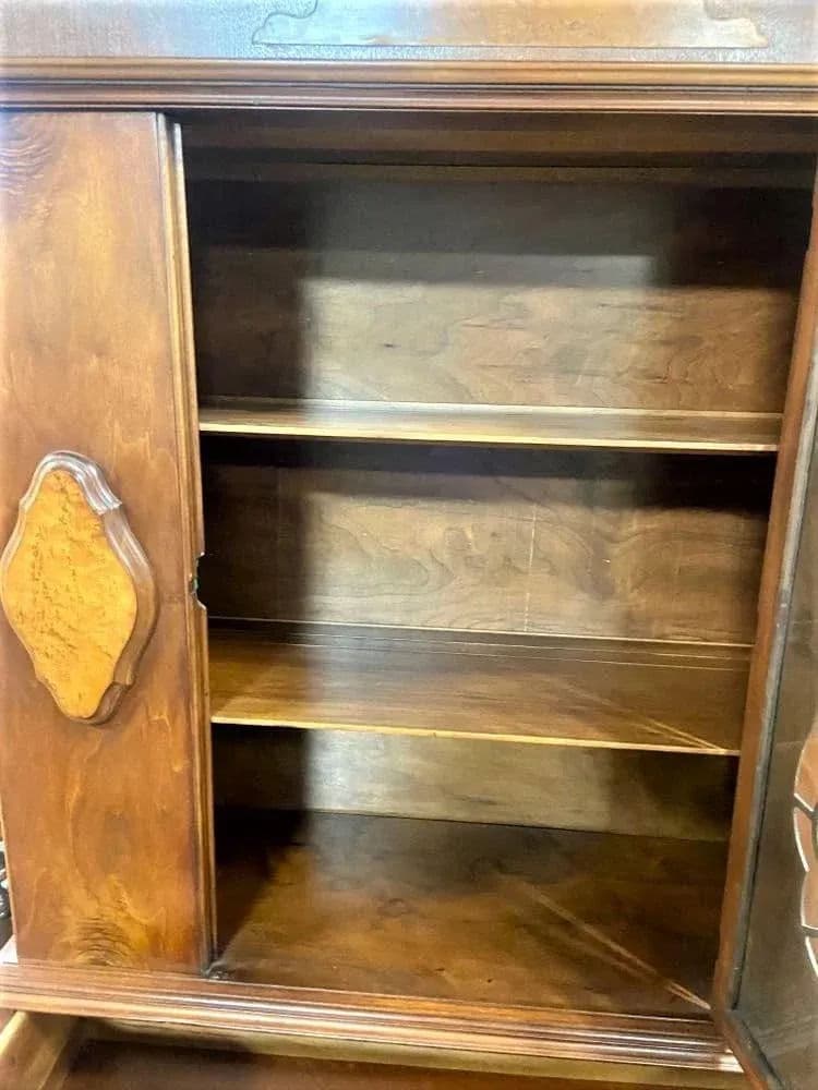 Early 20th Century Antique Spanish Revival Walnut and Burlwood China Cabinet - Thumbnail 5