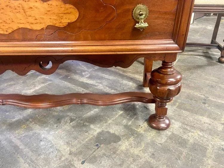 Early 20th Century Antique Spanish Revival Walnut and Burlwood China Cabinet - Thumbnail 8