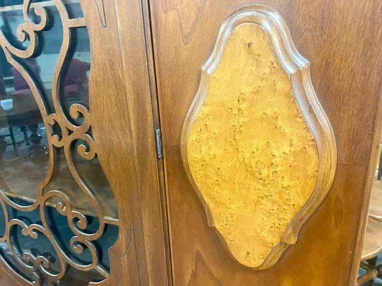 Early 20th Century Antique Spanish Revival Walnut and Burlwood China Cabinet - Thumbnail 7