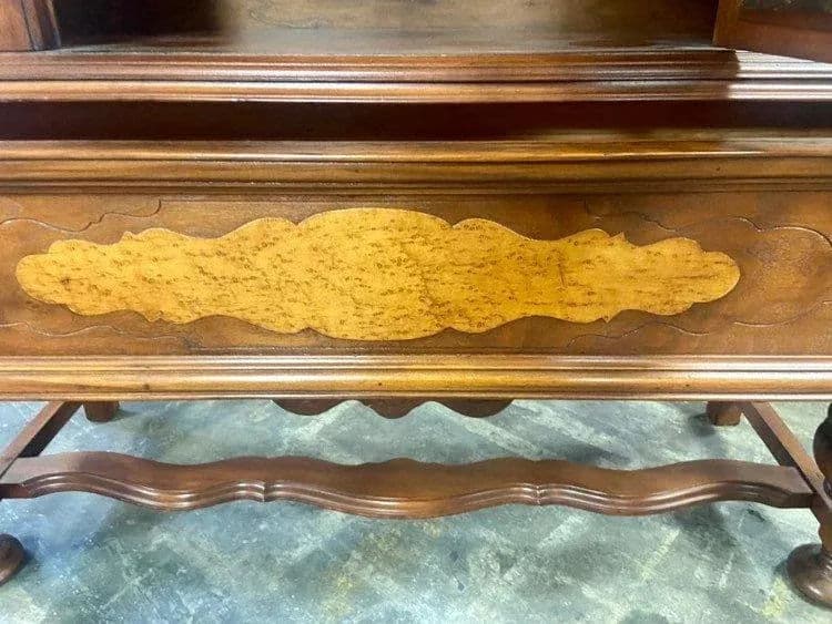 Early 20th Century Antique Spanish Revival Walnut and Burlwood China Cabinet - Thumbnail 9