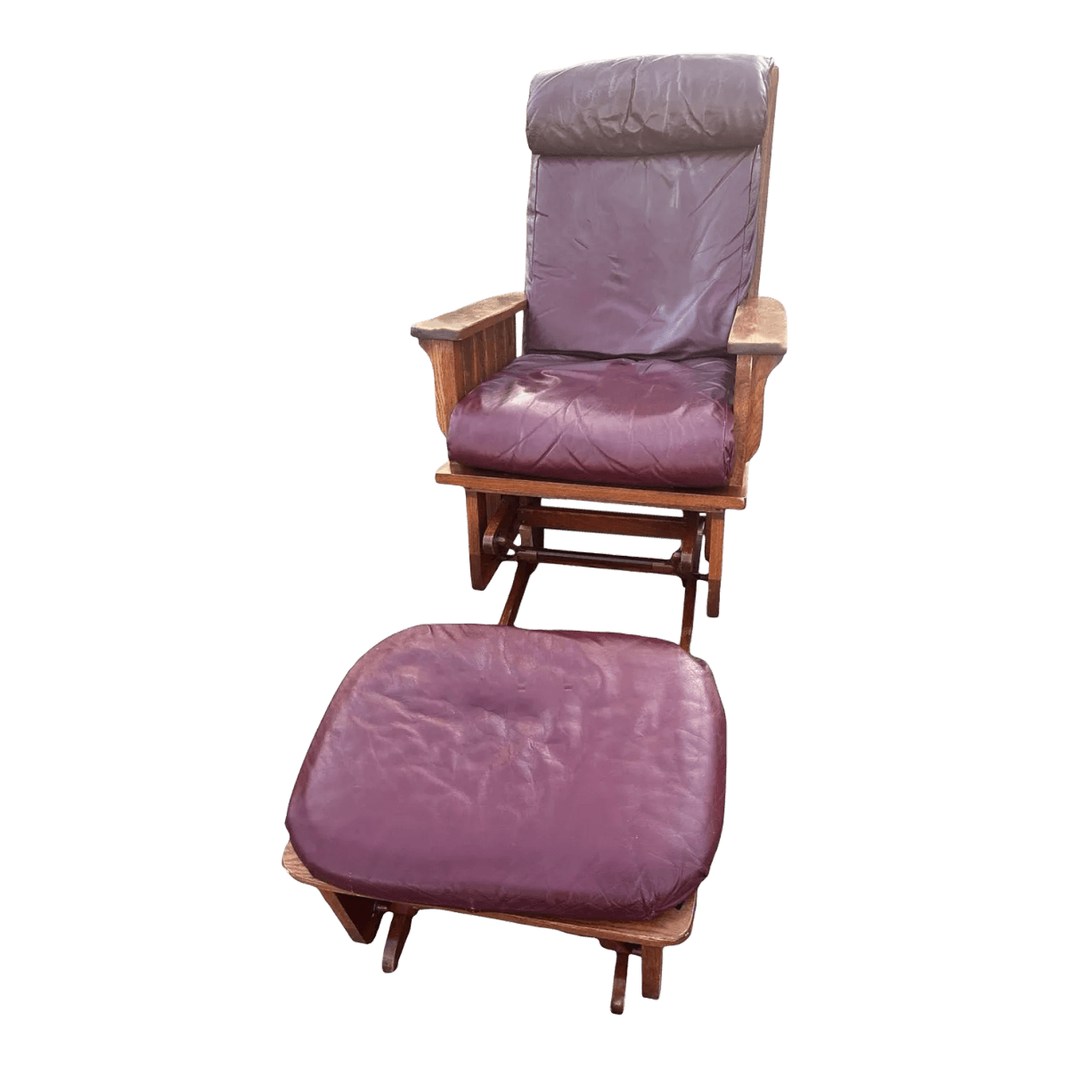 Arts & Crafts Quarter Sawn Oak Glider Rocker and Ottoman Set - Vintage Late 20th Century - Thumbnail 2