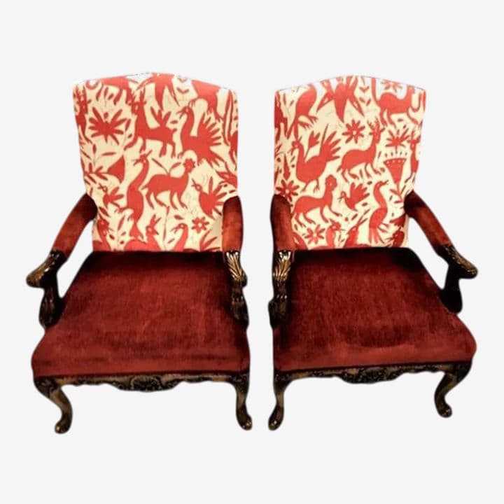 Hacienda Fauteuils With New Otomi Hand Embroidery Upholstery - a Pair - Early 21st Century - Image 1