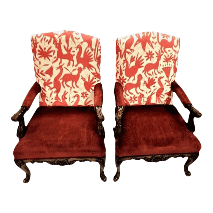 Hacienda Fauteuils With New Otomi Hand Embroidery Upholstery - a Pair - Early 21st Century - Thumbnail 2