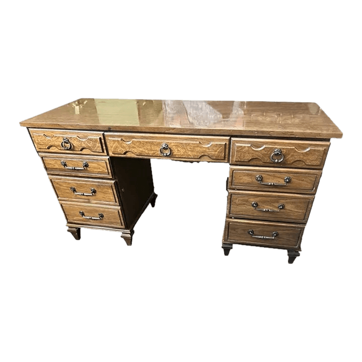 Vintage Flexsteel Dmi Walnut and Burlwood Desk - Thumbnail 2