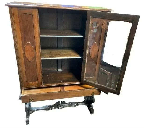 Albert Furniture Antique Spanish Revival Walnut China Cabinet - 1920s - Thumbnail 3