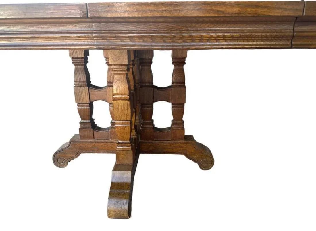 Stanley Furniture ‘Hacienda’ Collection Solid Oak Spanish Style 98” X 44” Refectory Table Made in 1970 - Thumbnail 3