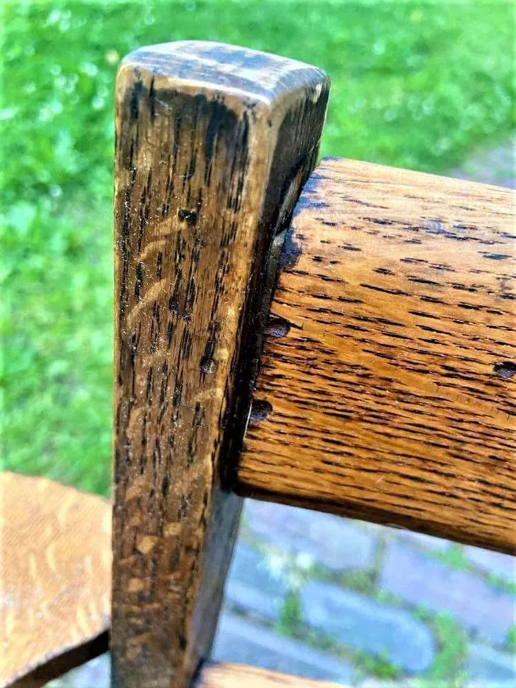 1910 Arts & Crafts Antique Quarter Sawn Oak Chair With Student Writing Surface - Thumbnail 7