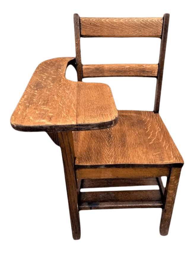 1910 Arts & Crafts Antique Quarter Sawn Oak Chair With Student Writing Surface - Thumbnail 2
