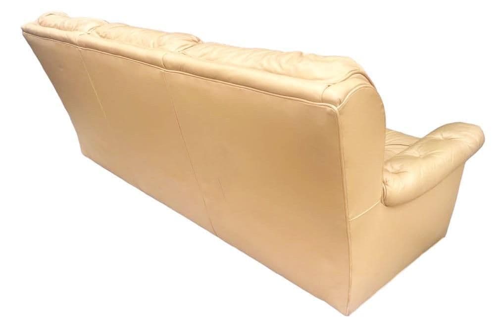 Vintage Leather Tufted Sofa Made in Hickory, North Carolina - Light Tan Color - Late 20th Century - Thumbnail 5