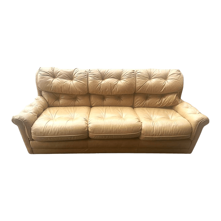 Vintage Leather Tufted Sofa Made in Hickory, North Carolina - Light Tan Color - Late 20th Century - Thumbnail 2
