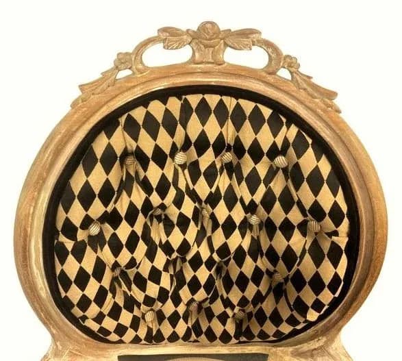 Antique 19th Century Louis XV Fauteuil in Cerused Walnut With New Black and Gold Harlequin Upholstery - Thumbnail 3