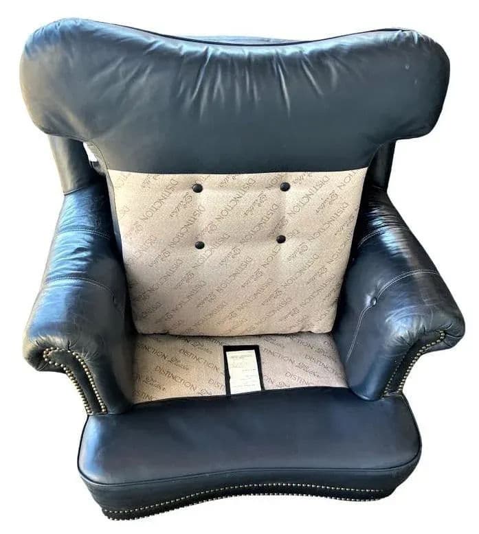 Vintage Button Tufted Leather Dark Blue Chair Made in North Carolina - Late 20th Century - Thumbnail 7