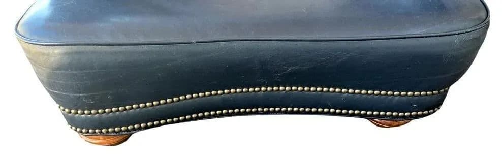 Vintage Button Tufted Leather Dark Blue Chair Made in North Carolina - Late 20th Century - Thumbnail 9