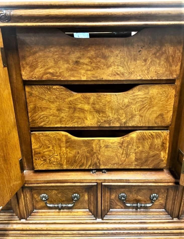 Large 64" W Chest of Drawers in Burlwood and Quarter Sawn Oak - Vintage Early 21st Century - Thumbnail 6