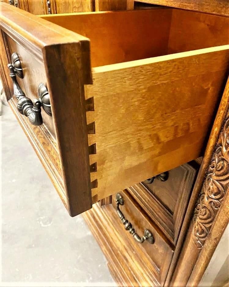 Large 64" W Chest of Drawers in Burlwood and Quarter Sawn Oak - Vintage Early 21st Century - Thumbnail 8