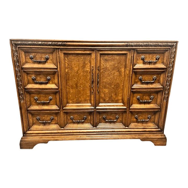 Large 64" W Chest of Drawers in Burlwood and Quarter Sawn Oak - Vintage Early 21st Century - Thumbnail 5