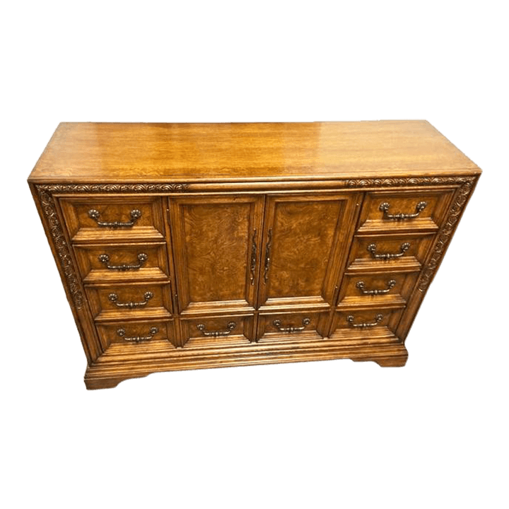 Large 64" W Chest of Drawers in Burlwood and Quarter Sawn Oak - Vintage Early 21st Century - Thumbnail 2