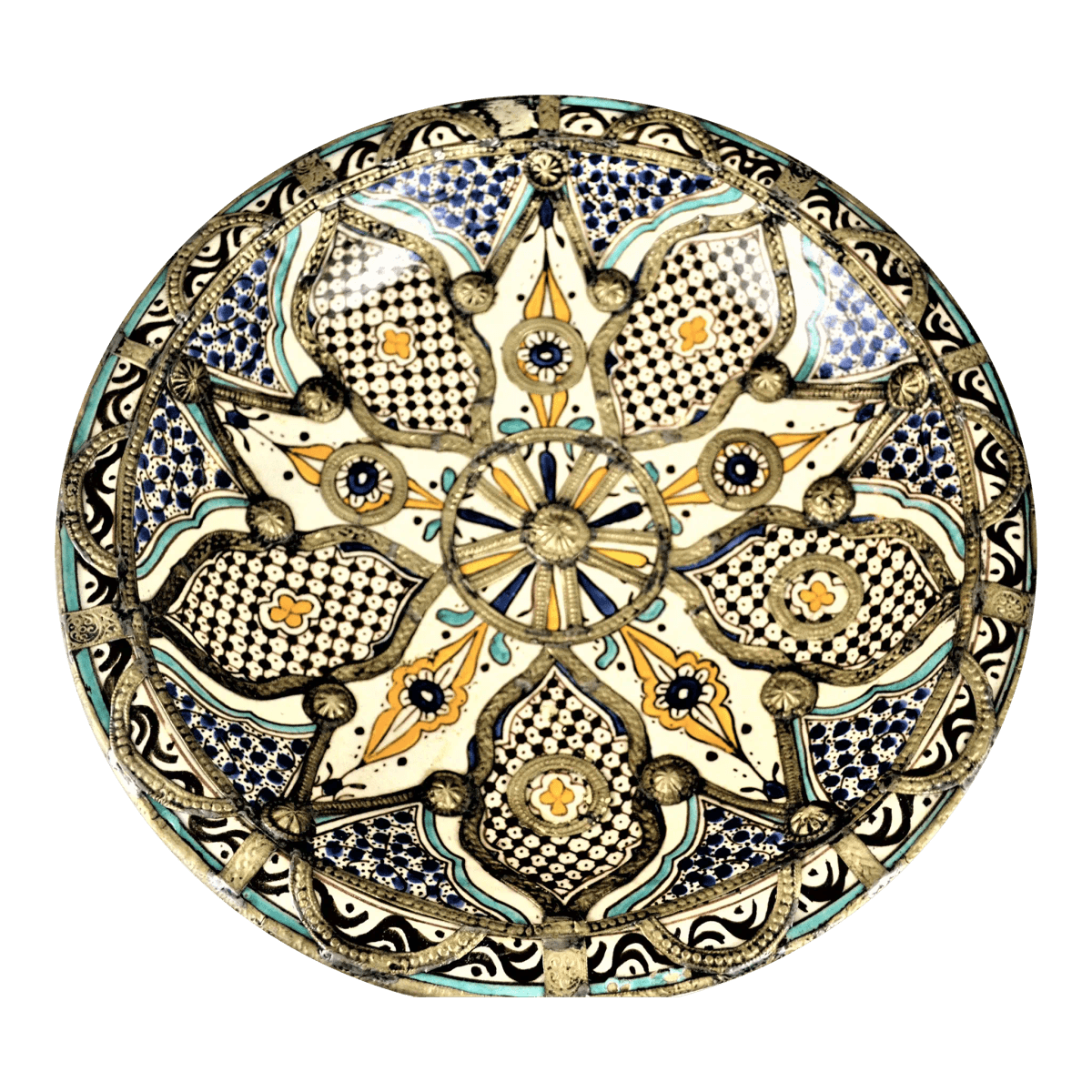 Large Antique Early 20th Century Large Moroccan Bleu De Fez Bowl - Thumbnail 6