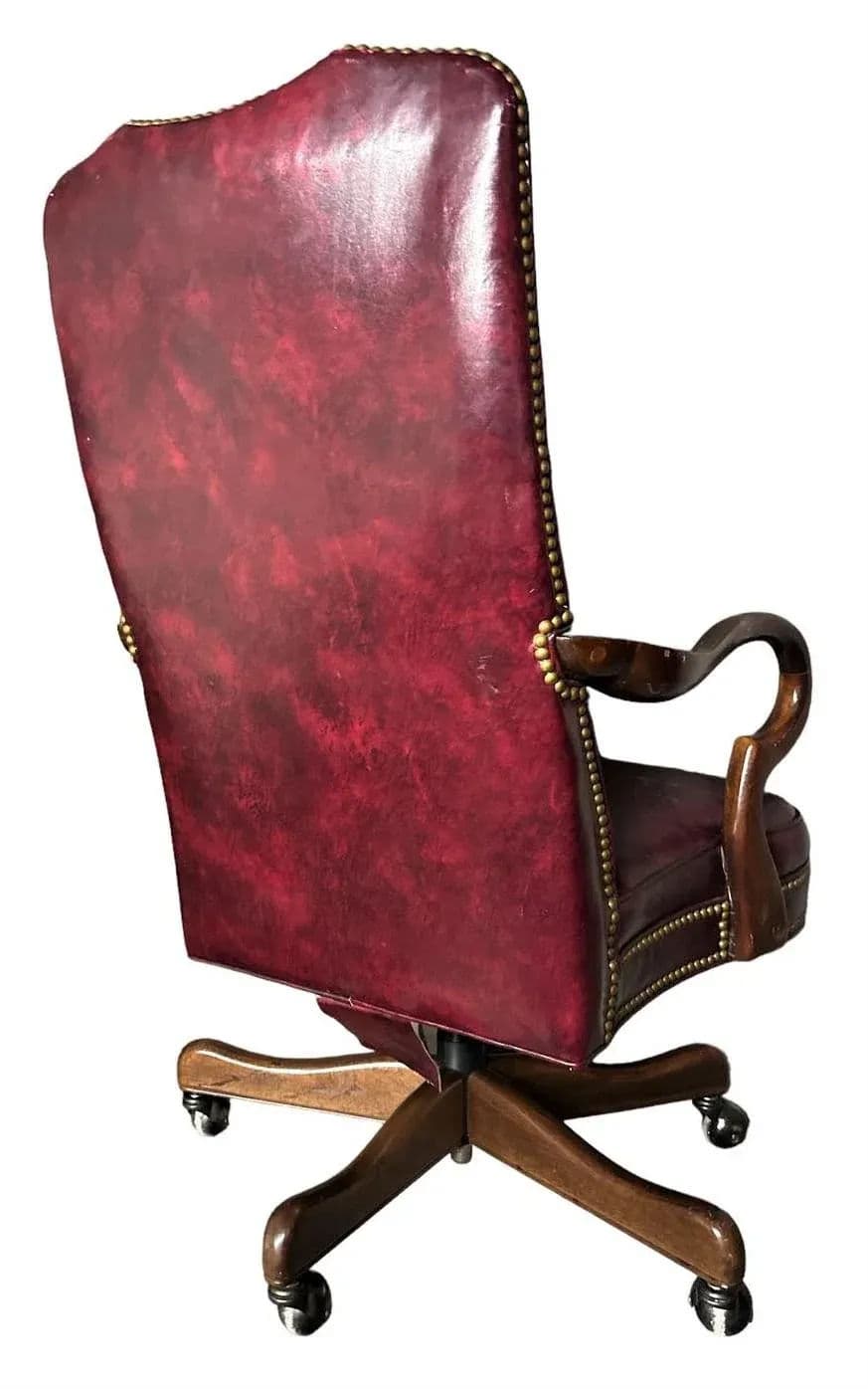 Hancock & Moore Vintage Burgundy Leather Executive Swivel Chair - Late 20th Century - Thumbnail 3