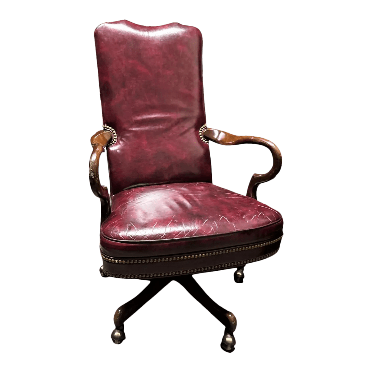 Hancock & Moore Vintage Burgundy Leather Executive Swivel Chair - Late 20th Century - Thumbnail 2
