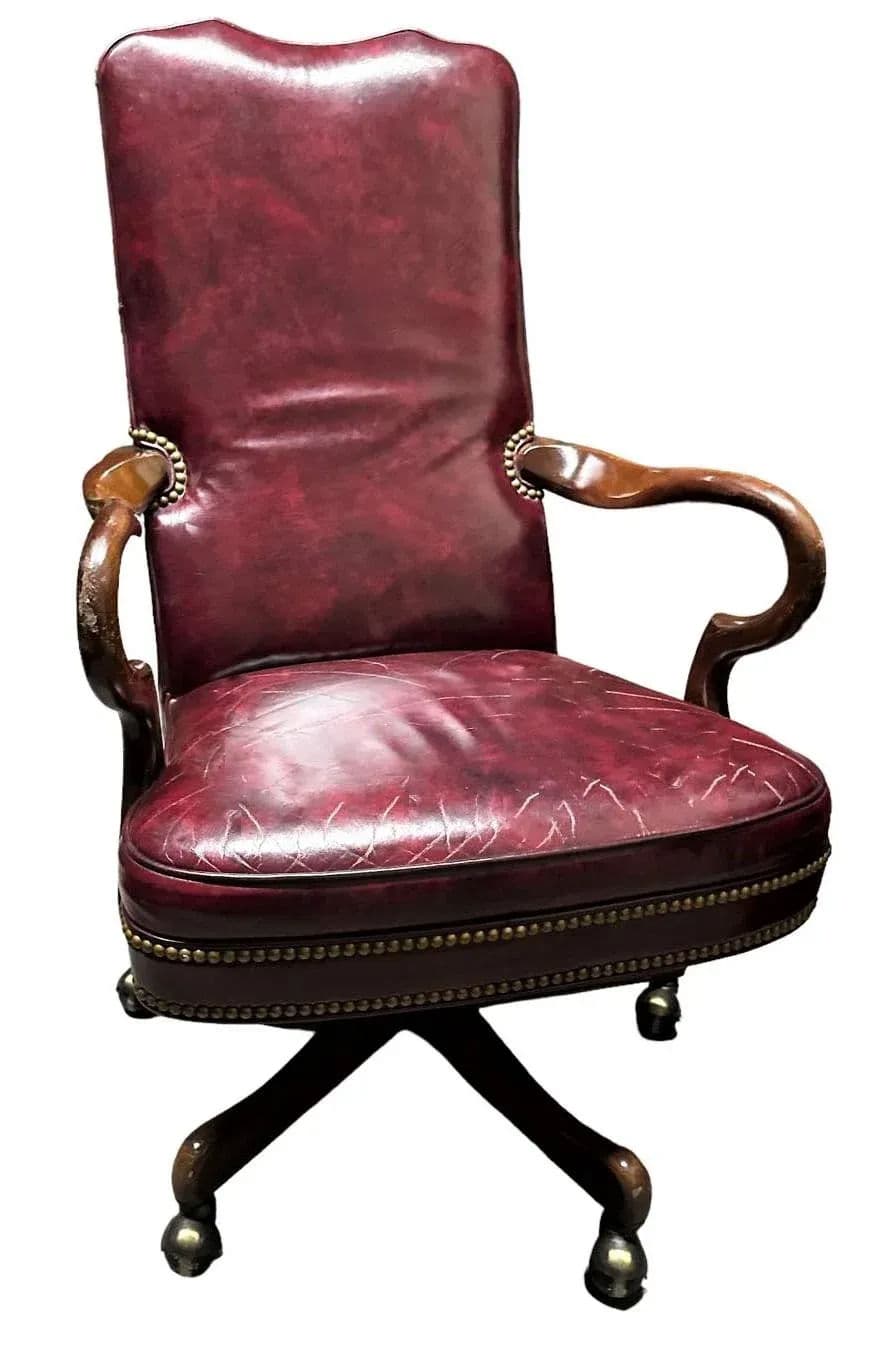Hancock & Moore Vintage Burgundy Leather Executive Swivel Chair - Late 20th Century - Thumbnail 8