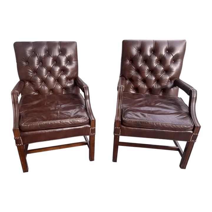 Leather Tufted Gainsborough Chairs by Leathercraft of Conover, North Carolina - a Pair - Thumbnail 2