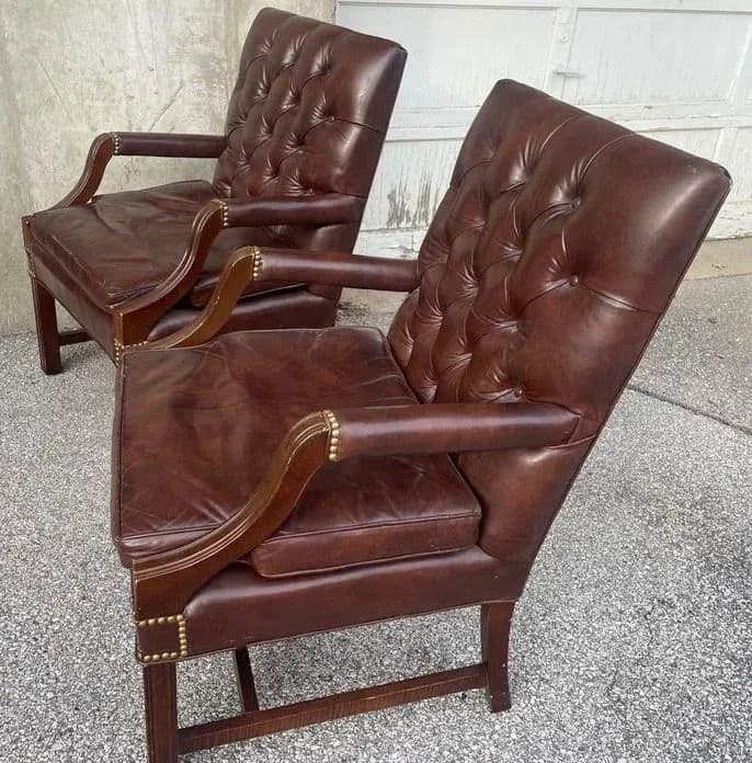 Leather Tufted Gainsborough Chairs by Leathercraft of Conover, North Carolina - a Pair - Thumbnail 3