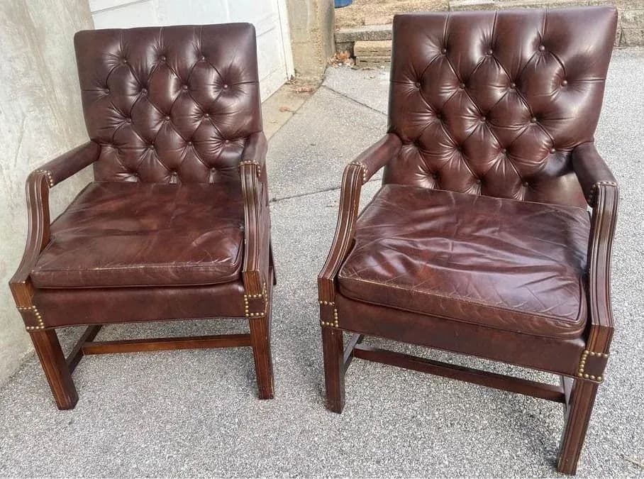 Leather Tufted Gainsborough Chairs by Leathercraft of Conover, North Carolina - a Pair - Thumbnail 5