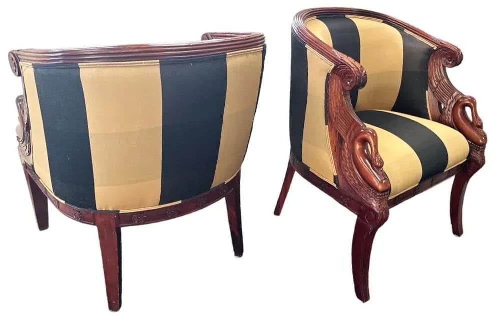 English Regency Mahogany Bergeres With Swan Head Carving and New Upholstery - a Pair - Thumbnail 3