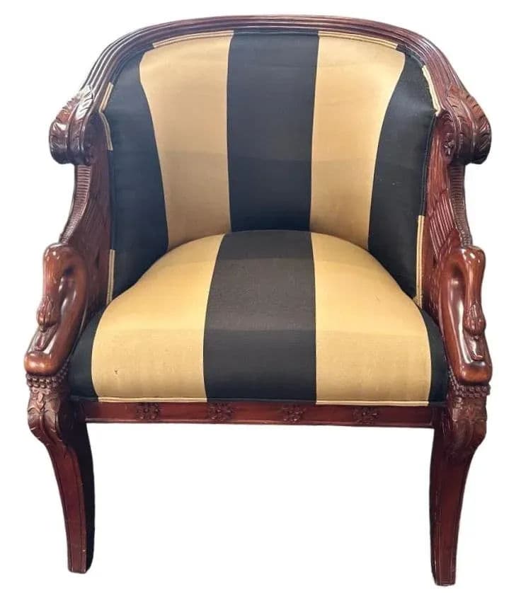 English Regency Mahogany Bergeres With Swan Head Carving and New Upholstery - a Pair - Thumbnail 4