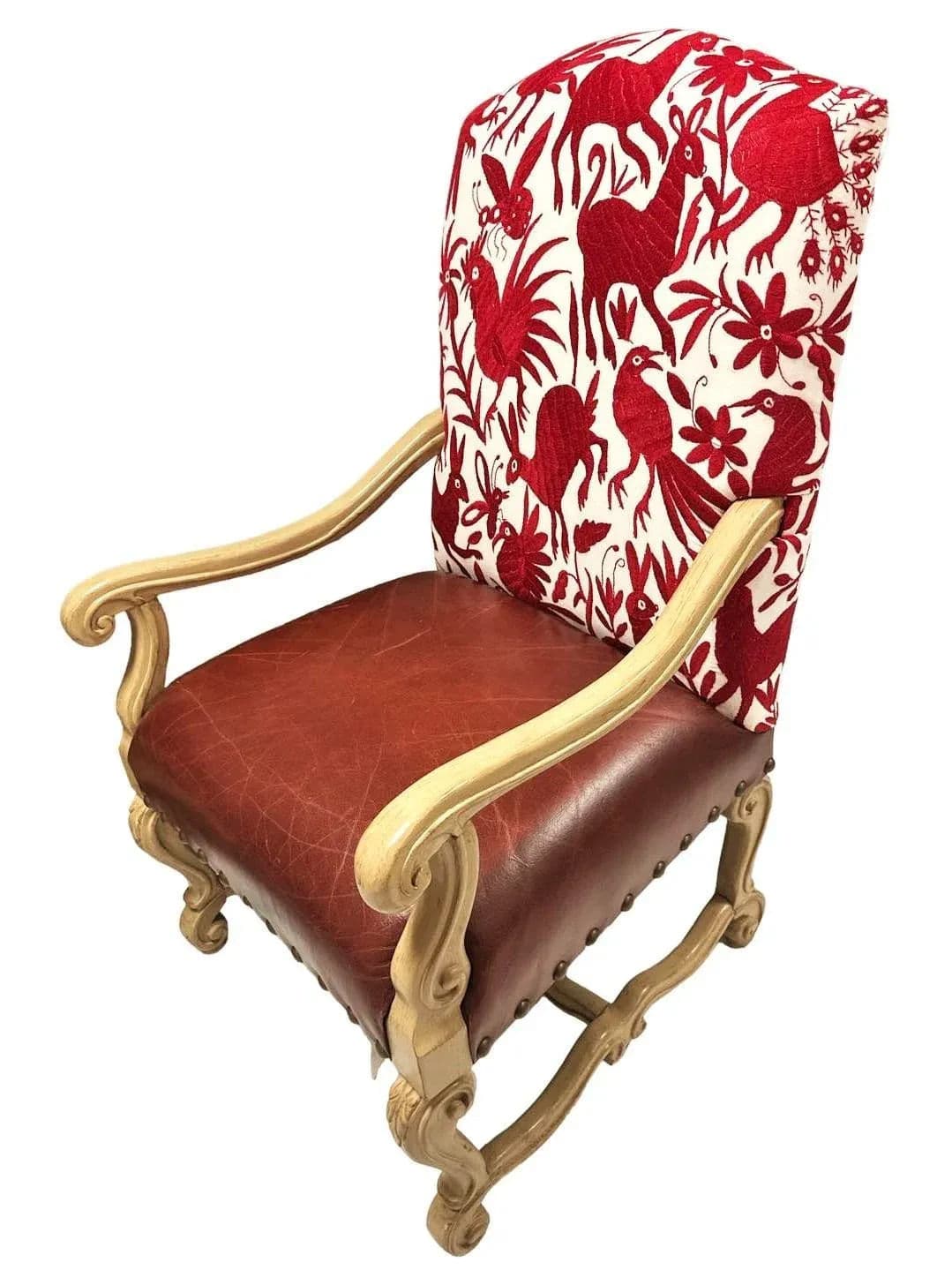 Bernhardt Large Hacienda Chairs in Otomi Hand Embroidery and Leather - a Pair - Early 21st Century - Thumbnail 6