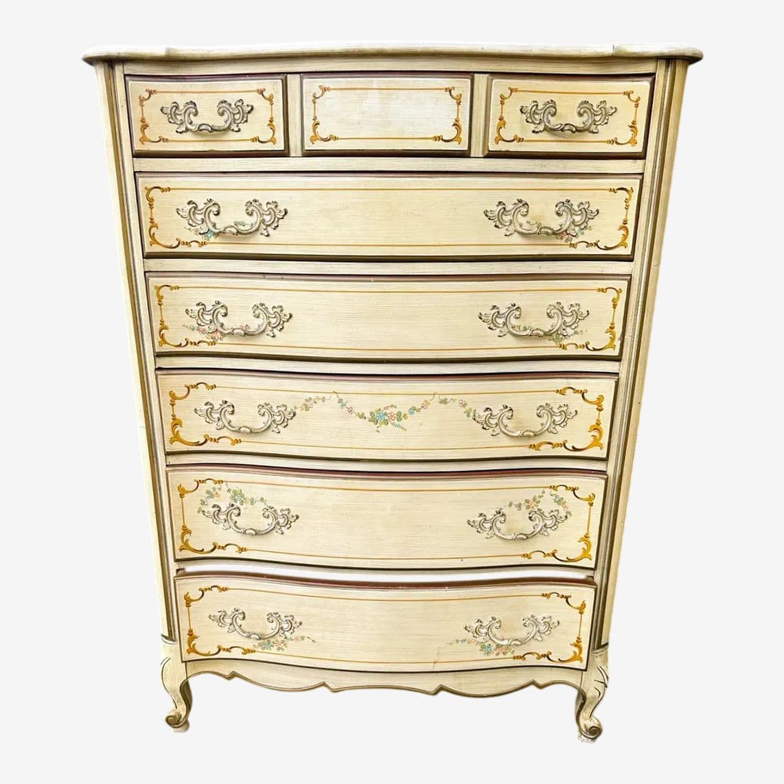 National of Mount Airy Louis XV Painted Cherry Wood Tall Chest of Drawers - Vintage Mid 20th Century - Image 1