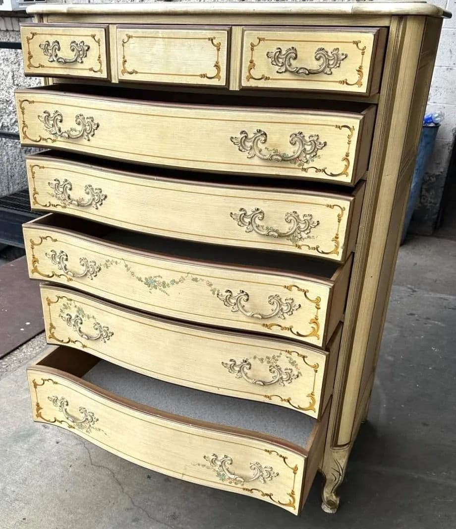 National of Mount Airy Louis XV Painted Cherry Wood Tall Chest of Drawers - Vintage Mid 20th Century - Thumbnail 5