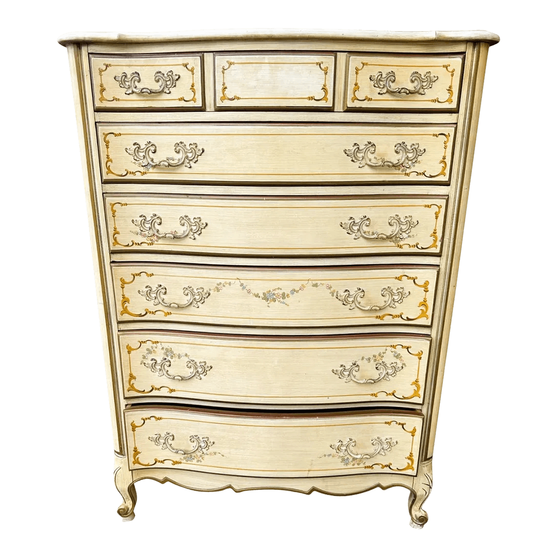 National of Mount Airy Louis XV Painted Cherry Wood Tall Chest of Drawers - Vintage Mid 20th Century - Thumbnail 2